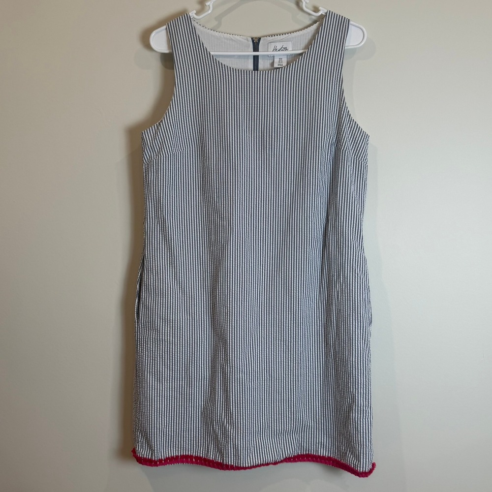 Heyton‎ Womens Dress Size 8 Blue White Striped Sleeveless Red Trim Casual